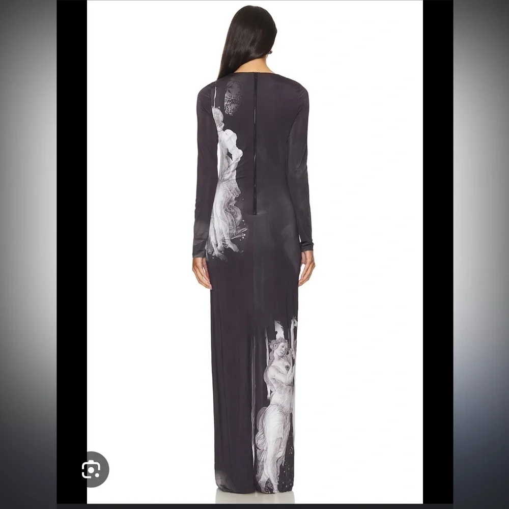 Alice and Olivia-NWT Delora Black White Renaissance Fresco Longsleeve Maxi Dress - Picture 2 of 6